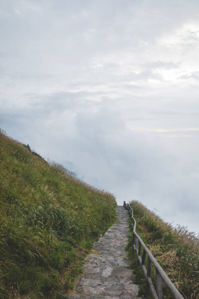Walking path on side of mountain ridge on Wugong Mountain in Jiangxi, China