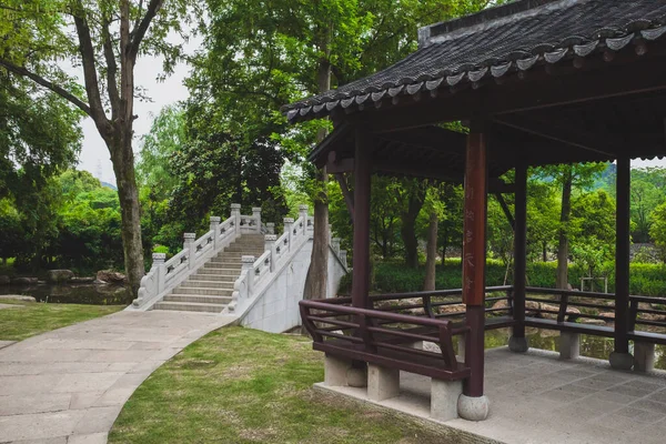 Bridge and Chinese pavilion in Lanting (Orchid Pavilion) scenic area in Shaoxing, China