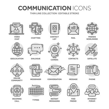 İletişim. Sosyal medya. Online sohbet. Telefon görüşmesi, app haberci. Mobil, smartphone. Computing.Email. ince çizgi siyah web simge seti. Anahat simgeleri koleksiyonu. Daire öğesi.