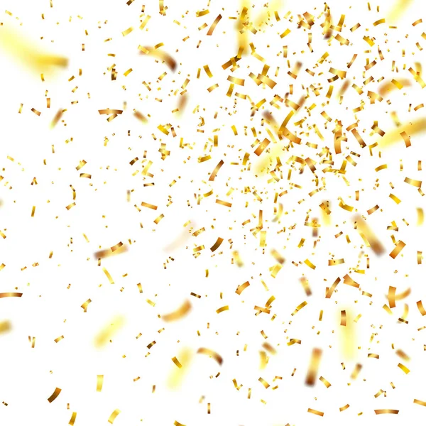 Gouden confetti met lint. Dalende glanzende confetti glitters in gouden kleur. Nieuwjaar, een verjaardag, Valentijnsdag ontwerpelement. Holiday Kerstmis achtergrond. — Stockvector