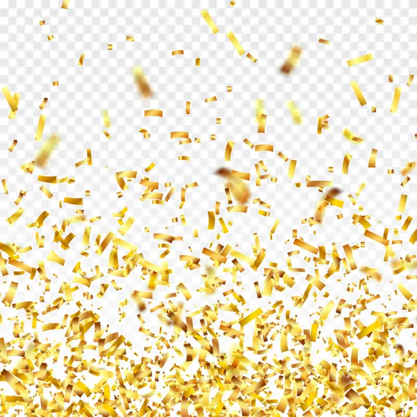 Gouden Confetti Met Lint Dalende Glanzende Confetti Glitters Gouden Kleur — Stockvector