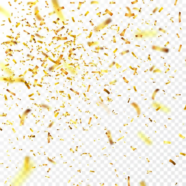 Gouden confetti met lint. Dalende glanzende confetti glitters in gouden kleur. Nieuwjaar, een verjaardag, Valentijnsdag ontwerpelement. Holiday Kerstmis achtergrond. — Stockvector