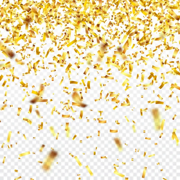 Gouden confetti met lint. Dalende glanzende confetti glitters in gouden kleur. Nieuwjaar, een verjaardag, Valentijnsdag ontwerpelement. Holiday Kerstmis achtergrond. — Stockvector