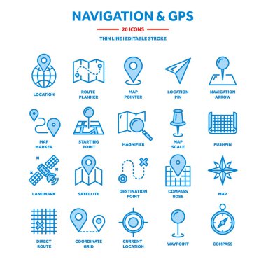 Harita ve navigasyon. GPS koordinatları. Konumu simgeler. Hat sanatı.
