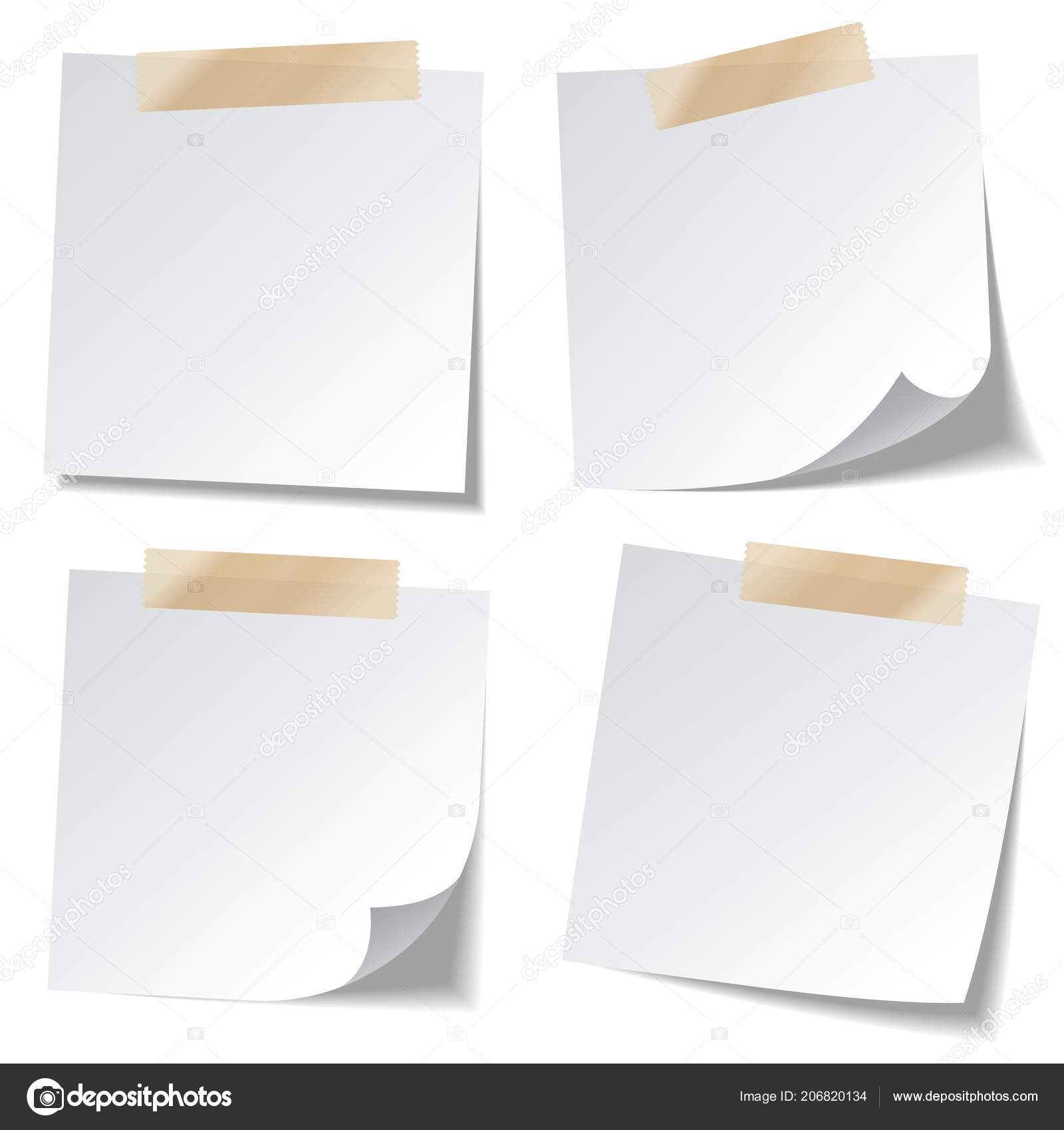Realistic set sticky note white colors isolated on transparent background.  Mockup blank white sticky notes with shadow for your design. Vector  illustration EPS10 Stock Vector