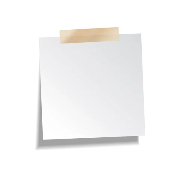 Nota pegajosa de papel con cinta adhesiva y sombra aislada sobre fondo blanco. En blanco . — Vector de stock