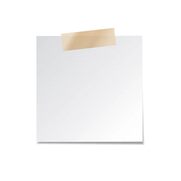 Nota de papel pegajosa com fita e sombra isolada no fundo branco. Em branco . — Vetor de Stock
