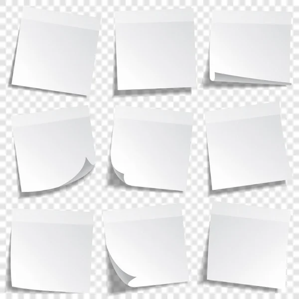 Haftpapiernotiz mit Klebeband und Schatten isoliert auf transparentem Hintergrund. leer. eingestellt — Stockvektor