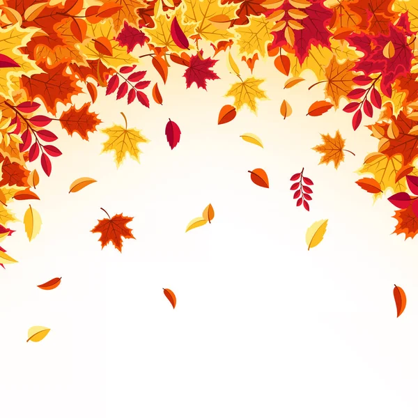 Herbstliches Laub. Natur Hintergrund mit rotem, orangefarbenem, gelbem Laub. Fliegendes Blatt. Saisonverkauf. Vektorillustration. — Stockvektor