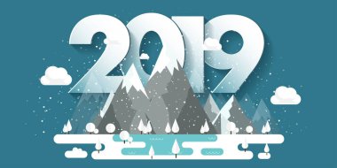 Kış, kar ile 2019 en yüksek dağlarda. Doğa manzara. Noel seyahat. Yürüyüş ve kamp. Düz stil.