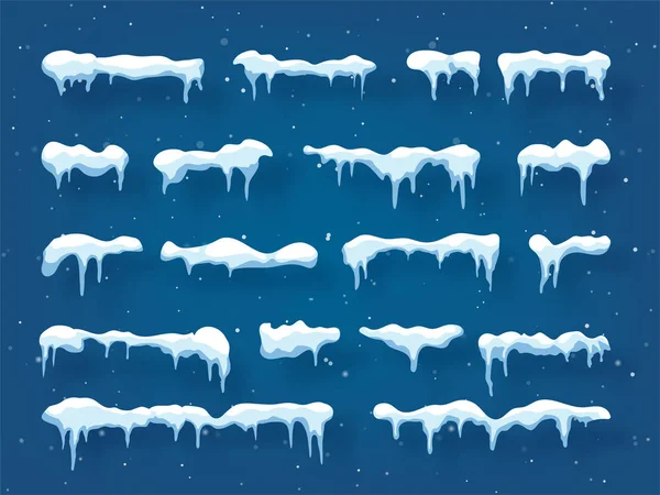 雪、影と氷のキャップ。降雪と雪の結晶。冬の季節。青の背景。クリスマスと新年の時間. — ストックベクタ