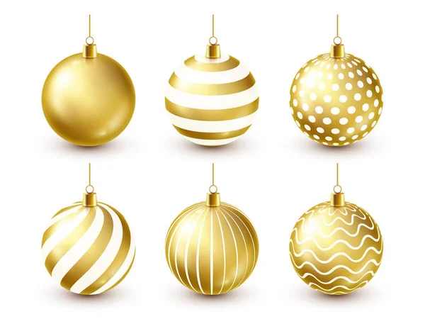 Σετ χριστουγεννιάτικο δέντρο λαμπερά χρυσές μπάλες. Το νέο έτος διακόσμηση. Χειμερινή σεζόν. Διακοπών του Δεκεμβρίου. Ευχετήρια κάρτα δώρο ή Banner στοιχείο. — Διανυσματικό Αρχείο