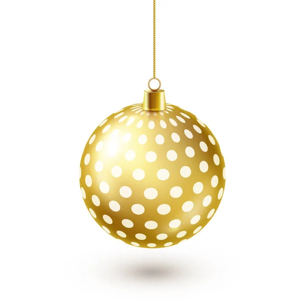 Árbol de Navidad Brillante Bola de Oro. Decoración de Año Nuevo. Temporada de invierno. Vacaciones de diciembre. Tarjeta de regalo de saludo o elemento de bandera . — Vector de stock