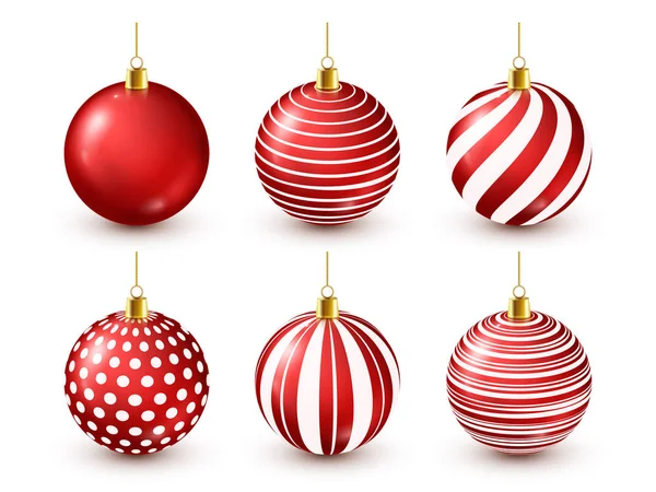 Julgran glänsande röda bollar in. Nyåret dekoration. Vintersäsongen. December semester. Gåva gratulationskort eller Banner Element. — Stock vektor