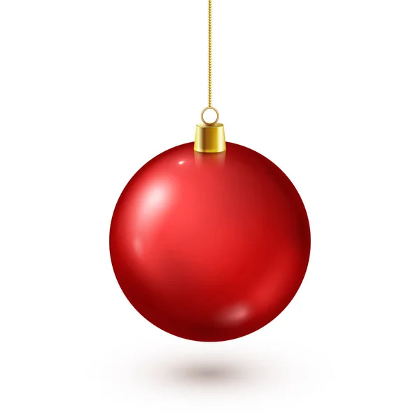 Kerstboom glanzende rode bal. Nieuwjaar decoratie. Winter seizoen. December feestdagen. Gift wenskaart of Banner Element. — Stockvector