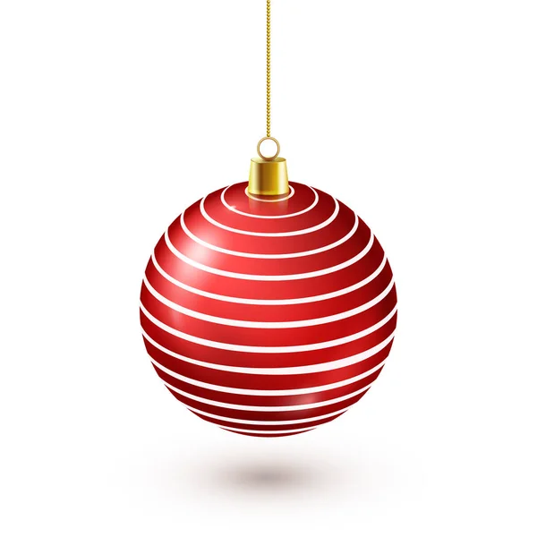 Weihnachtsbaum leuchtend rote Kugel. Neujahrsdekoration. Wintersaison. Dezemberferien. Grußkarte oder Bannerelement. — Stockvektor