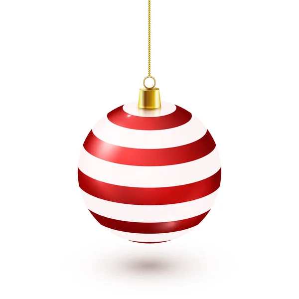 Árbol de Navidad Brillante Bola Roja. Decoración de Año Nuevo. Temporada de invierno. Vacaciones de diciembre. Tarjeta de regalo de saludo o elemento de bandera . — Vector de stock