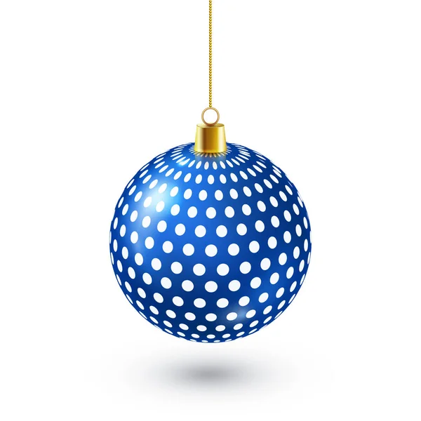 Kerstboom glanzende blauwe bal. Nieuwjaar decoratie. Winter seizoen. December feestdagen. Gift wenskaart of Banner Element. — Stockvector
