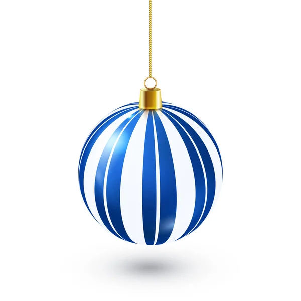 Kerstboom glanzende blauwe bal. Nieuwjaar decoratie. Winter seizoen. December feestdagen. Gift wenskaart of Banner Element. — Stockvector