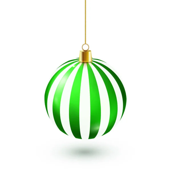 Julgran glänsande grön boll. Nyåret dekoration. Vintersäsongen. December semester. Gåva gratulationskort eller Banner Element. — Stock vektor