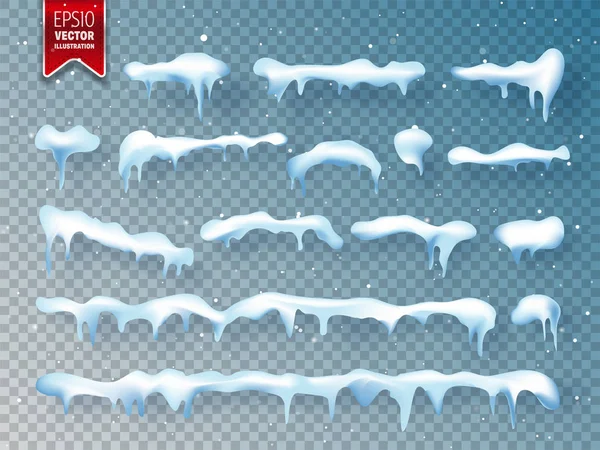Realistisk 3d snö, ice cap med skugga. Snöfall och snöflingor. Vintersäsongen. Jul och nyår tid. — Stock vektor
