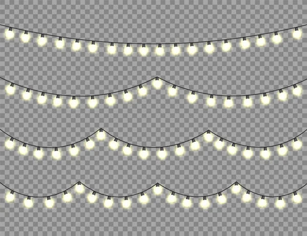 크리스마스 빛나는 조명. 색 전구 Garlands입니다. 크리스마스 휴일입니다. 크리스마스 인사말 카드 디자인 요소입니다. 새 해, 겨울. — 스톡 벡터