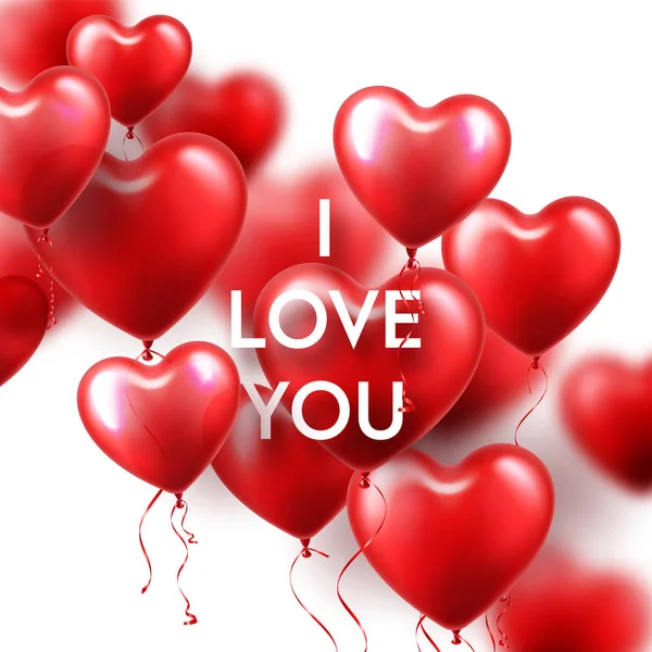 Фон Дня Святого Валентина с воздушными шарами Красное сердце. Романтическая свадебная открытка. 14 февраля . — стоковый вектор