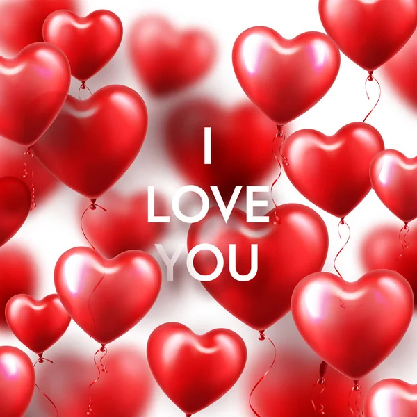 Fondo del Día de San Valentín con globos rojos del corazón. Tarjeta de felicitación de amor romántica boda. 14 de febrero . — Archivo Imágenes Vectoriales
