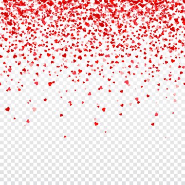 Sevgililer günü düşen kırmızı kalpler ile arka plan. Kalp kağıt konfeti şeklinde. 14 Şubat tebrik kartı.