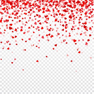 Sevgililer günü düşen kırmızı kalpler ile arka plan. Kalp kağıt konfeti şeklinde. 14 Şubat tebrik kartı.