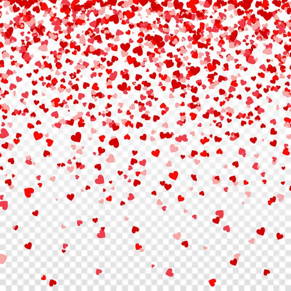 落ちてくる赤いハートのバレンタインの日の背景。ハート形をした紙紙吹雪。2 月 14 日のグリーティング カード. — ストックベクタ