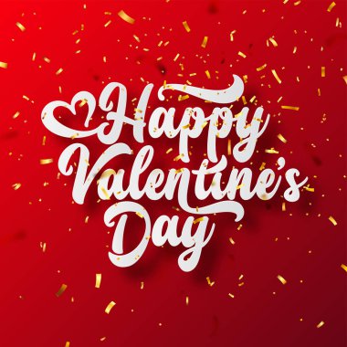 Sevgililer günü aşk ile altın konfeti yazı. 14 Şubat romantik tebrik kartı metin el yazısı. Vektör çizim.