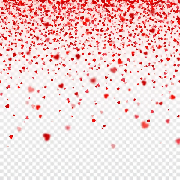 Sevgililer günü düşen kırmızı kalpler beyaz arka plan üzerinde bulanık. Kalp kağıt konfeti şeklinde. 14 Şubat tebrik kartı.