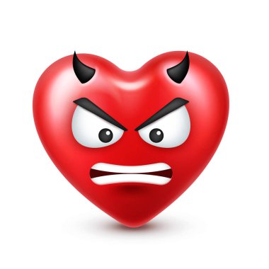 Sevgililer günü için kalp gülen emoji vektör. Komik kırmızı yüz ifadeleri ve duyguları ile. Aşk sembolü.