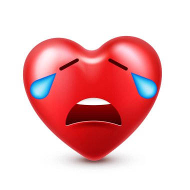 Sevgililer günü için kalp gülen emoji vektör. Komik kırmızı yüz ifadeleri ve duyguları ile. Aşk sembolü.
