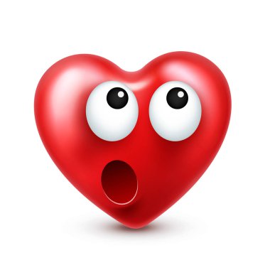 Sevgililer günü için kalp gülen emoji vektör. Komik kırmızı yüz ifadeleri ve duyguları ile. Aşk sembolü.