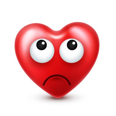 Sevgililer günü için kalp gülen emoji vektör. Komik kırmızı yüz ifadeleri ve duyguları ile. Aşk sembolü.