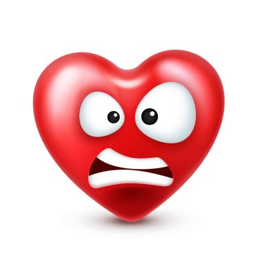 Sevgililer günü için kalp gülen emoji vektör. Komik kırmızı yüz ifadeleri ve duyguları ile. Aşk sembolü.