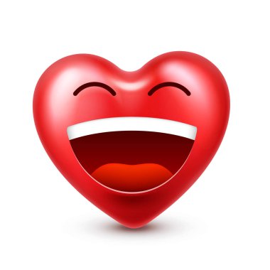 Sevgililer günü için kalp gülen emoji vektör. Komik kırmızı yüz ifadeleri ve duyguları ile. Aşk sembolü.