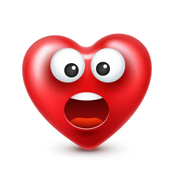 Cuore sorridente emoji vettore per San Valentino. Faccia rossa divertente con espressioni ed emozioni. Simbolo amore . — Vettoriale Stock