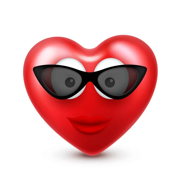 Serce smiley wektor emoji na Walentynki. Zabawna buzia czerwona z wyrażeń i emocje. Symbol miłości. — Wektor stockowy
