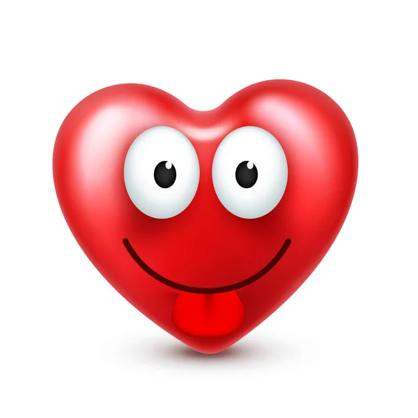 Cuore sorridente emoji vettore per San Valentino. Faccia rossa divertente con espressioni ed emozioni. Simbolo amore . — Vettoriale Stock