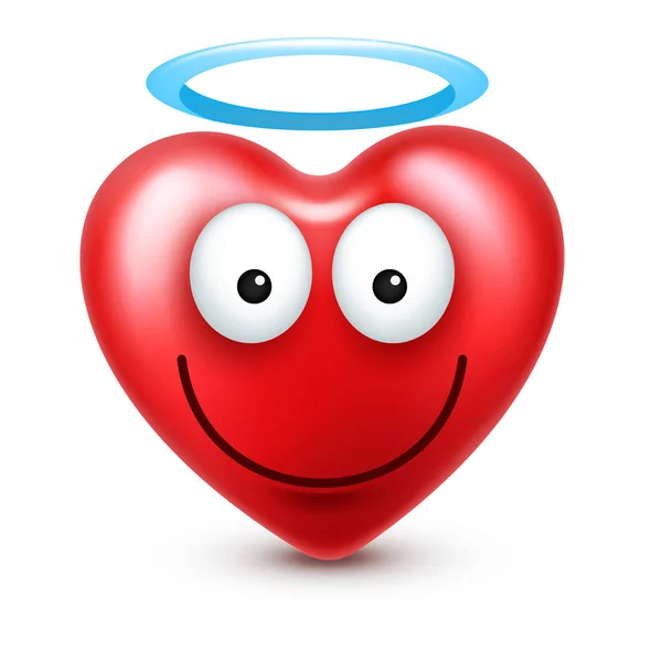Coração smiley emoji vector para o Dia dos Namorados. Cara vermelha engraçada com expressões e emoções. Símbolo amor . — Vetor de Stock