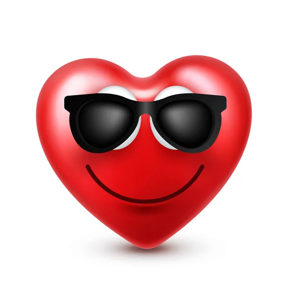 Serce smiley wektor emoji na Walentynki. Zabawna buzia czerwona z wyrażeń i emocje. Symbol miłości. — Wektor stockowy