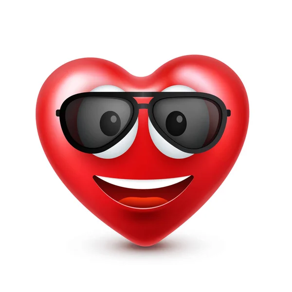 Cuore sorridente emoji vettore per San Valentino. Faccia rossa divertente con espressioni ed emozioni. Simbolo amore . — Vettoriale Stock