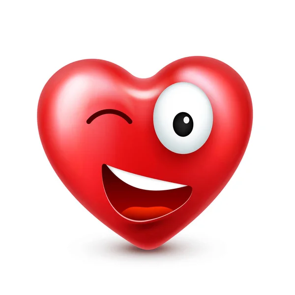 Corazón emoji sonriente vector para el Día de San Valentín. Cara roja divertida con expresiones y emociones. Símbolo de amor . — Vector de stock