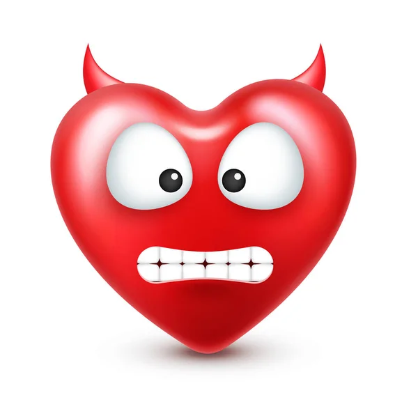 Srdce smajlík emoji vektor pro Valentines den. Legrační červený obličej s výrazy a emoce. Symbol lásky. — Stockový vektor
