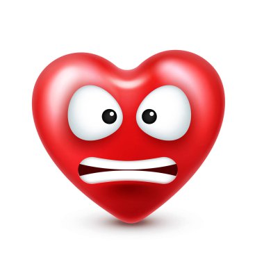 Sevgililer günü için kalp gülen emoji vektör. Komik kırmızı yüz ifadeleri ve duyguları ile. Aşk sembolü.
