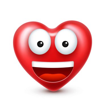 Sevgililer günü için kalp gülen emoji vektör. Komik kırmızı yüz ifadeleri ve duyguları ile. Aşk sembolü.