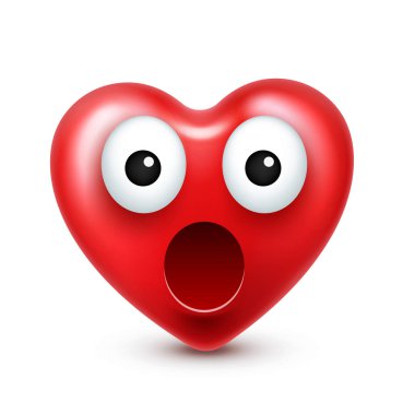Sevgililer günü için kalp gülen emoji vektör. Komik kırmızı yüz ifadeleri ve duyguları ile. Aşk sembolü.